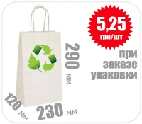 Бумажный крафт пакет с ручкой белый 290х230х120
